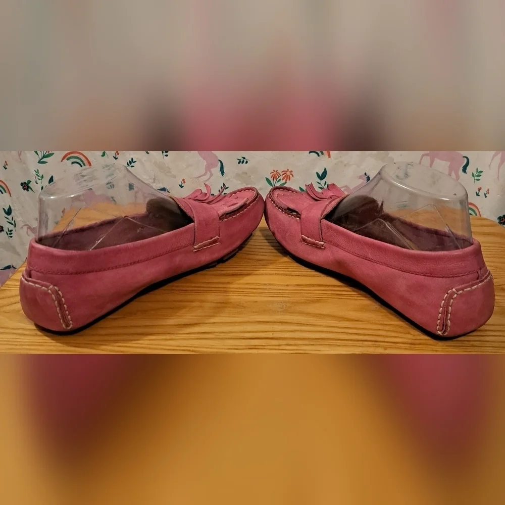 Cole Haan Pink Suede Preppy Boho Casual Neutral Loafer Shoe w/ Tassels SZ 7B